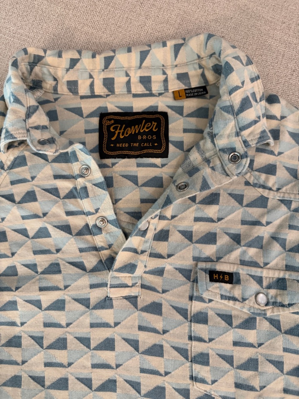Howler Brothers Light Blue and Cream Geometric Button-Down Shirt